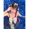 Mimoi日系可爱2023复古泳装 网红色蝴蝶结裙式连体游泳衣女夏
