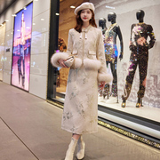 小香风羽绒服套装女冬季2023重工金线刺绣中式外套长裙两件套