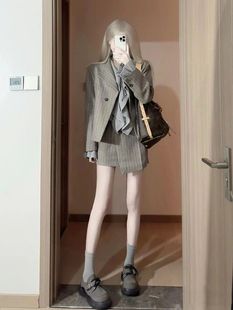秋冬装搭配一整套盐系轻熟风御姐高级感西装外套毛衣短裙三件套装
