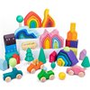 跨境榉木金字塔阶梯大块彩虹拼装木制积木儿童早教启蒙叠叠乐玩具