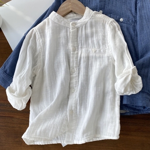 比纯棉还要软很多的~婴儿棉 新中式立领衬衣 男童纱布衬衫 长袖