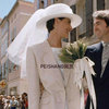 白色帽式礼帽头纱婚纱礼服，短款影楼拍照造型款婚礼新娘头纱配饰