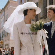 白色帽式礼帽头纱婚纱礼服短款影楼拍照造型款婚礼新娘头纱配饰