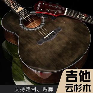 单板民谣吉他41寸guitar亮光，涂鸦指板成人乐器，面单木吉他jf桶擦色