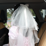 头纱领证拍照道具登记结婚订婚新娘，求婚纱白色头饰蝴蝶结简约饰品