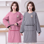 加厚棉布罩衣家用厨房做饭长袖围裙韩版时尚可爱女格子防污工作服