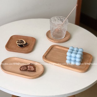 日式榉木小托盘杯托杯垫一人食摆拍道具咖啡杯牛奶杯子木托木垫