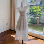 白色连衣裙夏气质甜美性感蕾丝镂空A字裙长裙通勤高级感清新