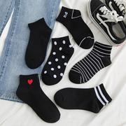 黑袜子女士短袜纯棉短袜黑色短筒袜潮网红款低筒夏季薄款低帮短款