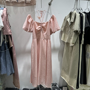 纯色法式方领女士泡泡袖，连衣裙夏气质(夏气质，)显瘦长裙甜美设计感2024