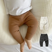 0一6月婴儿裤子春秋，薄款外穿宝宝开裆打底裤，男宝纯色坑条大pp长裤