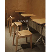 北欧桦木餐椅咖啡厅奶茶店休闲桌椅组合实木餐桌靠背椅方桌用餐台