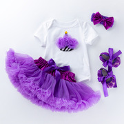 跨境ins童f装母亲节，礼物女宝宝卡通，哈衣紫色蓬蓬裙套装婴儿半身裙