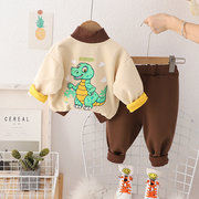 童装男童秋装两件套装洋气，时髦潮宝宝恐龙衣服，春秋季婴儿童小男孩