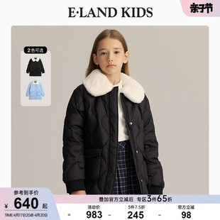 90%鸭绒eland kids衣恋童装冬女童甜美毛领中长款羽绒服