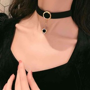 韩国性感锁骨链颈链女短款项链黑色宽边遮脖子饰品颈带