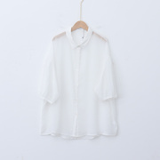 111126 日单 纯白色中袖单排扣雪纺衬衫长衫