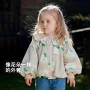 女童满印荷叶领外套，童贝童装春季儿童可爱韩版宽松上衣