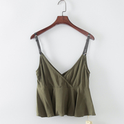 索系列夏季品牌库存折扣，女装性感百搭军绿色吊带衫f756d