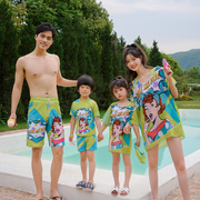 一家三四口亲子款泳衣分体平角可爱儿童母女父子沙滩裤遮肚泳装夏