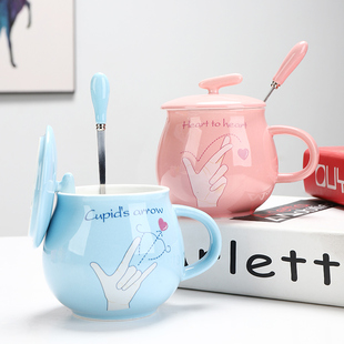 创意卡通陶瓷马克杯学生，情侣可爱表情，带盖勺咖啡茶水杯子定制