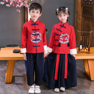 汉服男童国学服中国风儿童古装表演服女童三字经弟子规学生演出服