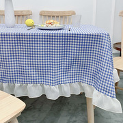 北欧小清新格子棉麻桌布地中海，餐桌布书桌，茶几布电视柜盖布