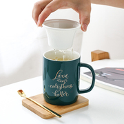 北欧创意情侣马克杯咖啡杯陶瓷杯子办公室水杯牛奶杯早餐杯带盖勺