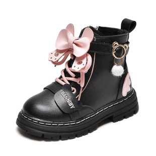 女童马丁靴2023年秋冬季儿童靴子皮面短靴小女孩加棉冬鞋靴