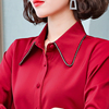 红色雪纺衬衫女长袖衬衣，2023年春秋时尚洋气，气质打底职业上衣