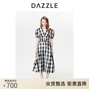 刘亦菲同款DAZZLE地素奥莱短袖衬衫短款法式黑白格子上衣女