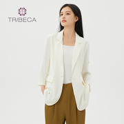TRIBECA翠贝卡夏季通勤休闲白色七分袖西装外套
