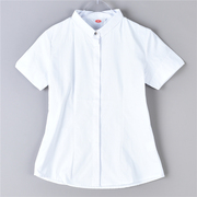 纯白色短袖棉衬衫，女88l75428翻领修身单排扣日常通勤ol休闲上衣夏