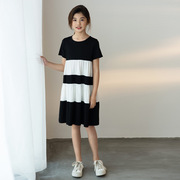 女大童韩版连衣裙夏装小个子女装裙子黑白条纹宽松女童洋气蛋糕裙