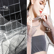黑白色大眼菱形硬质网格网纱料双面镂空网眼纱服装设计师创意面料