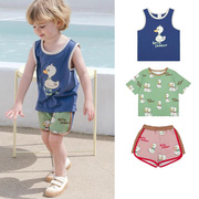  韩国PRANKSOME 夏款 儿童男女童小鸭子T恤上衣背心+短裤套装