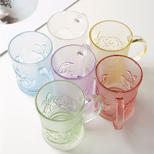 六只装耐热家用彩色玻璃杯喝水杯子夏季水杯套装啤酒杯客厅饮料杯