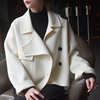 韩版豆绿色羊毛双面羊绒，大衣女秋2022短款白色，小个子高端毛呢外套