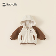 男童冬装外套1一3岁宝宝加厚毛毛衣(毛毛衣，)儿童棒球服女童保暖休闲棉服潮