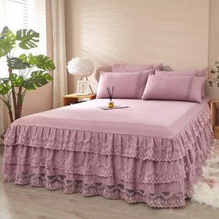 韩版公主蕾丝床裙式单件纯色，床罩刺绣花边1.8m床防尘时尚床笠
