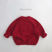 儿童毛衣洋气圣诞款新年冬男童女童红色针织衫宝宝套头加厚插肩衫