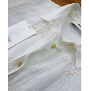 品牌夏季全JIN口超细竹节苎麻精工白衬衫中长款绣花仙气文艺