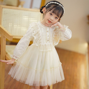 女童蕾丝公主裙，春季2024儿童连衣裙泡泡长袖，仙女裙子表演礼服