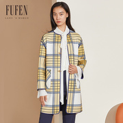 fufen福芬春秋季风衣，中长款女士时尚，宽松圆领外套fy-14022