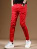 品牌男士休闲牛仔裤，夏季薄款红色裤子潮牌大红色，修身小0512k