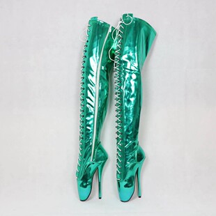 欧美荧光绿色性感时尚前系带芭蕾舞过膝靴 靴子 性感靴 BLG00XLV