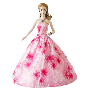 粉红抹胸婚纱裙公主拖尾裙晚礼服衣服女孩玩具半包大裙适30cm巴比