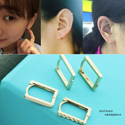 小众设计~韩国纯10K14K金耳扣素圈 方框耳骨扣耳环简洁方形小金圈