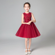 儿童礼服公主裙女童蓬蓬纱，生日高端小花童，主持人钢琴演出服红色夏