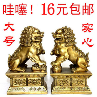 纯铜狮子摆件一对大号工艺品树脂北京狮创意客厅家居摆设装饰